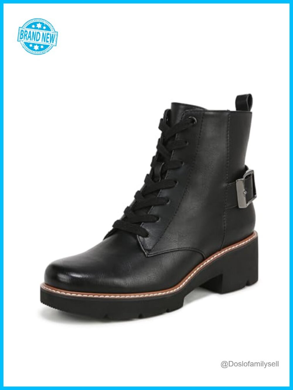 Lightweight Lace-Up Combat Booties with Buckle, Ankle Boots